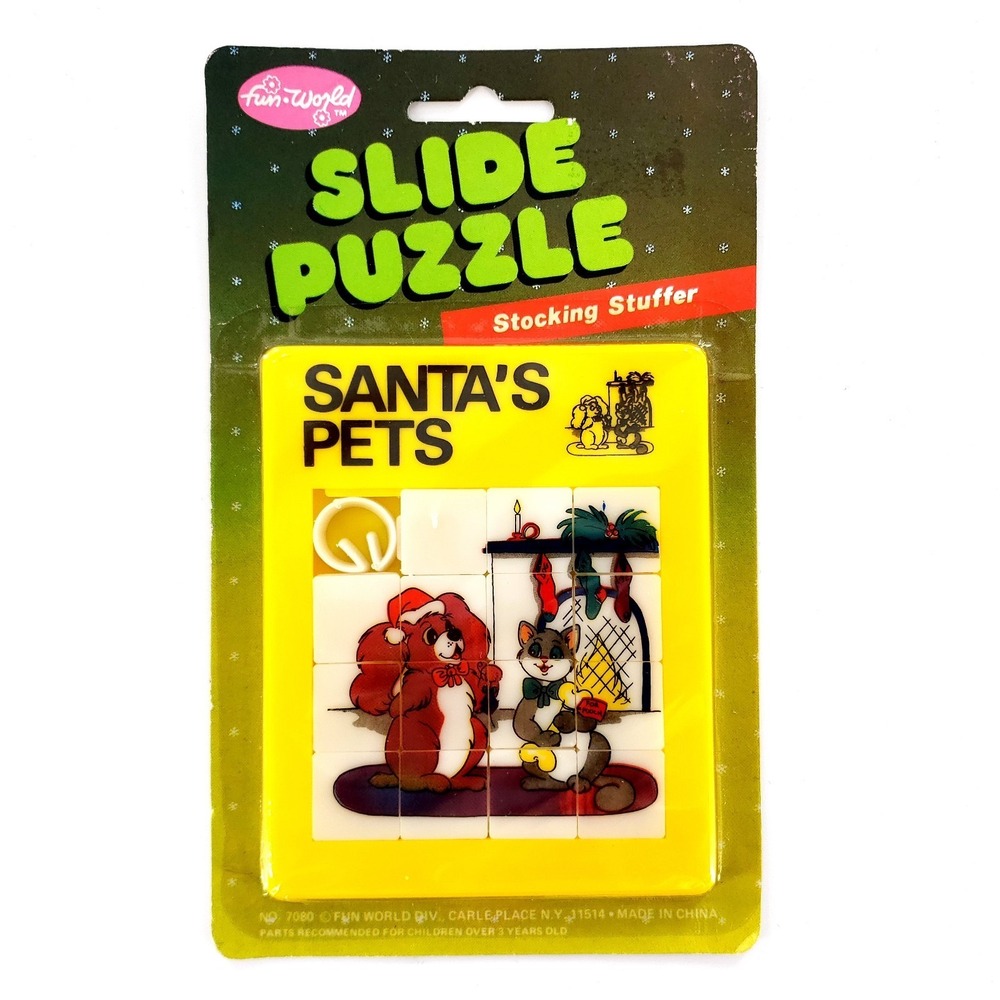 Vintage Fun World Santa's Pets Slide Puzzle Stocking Stuffer #7080 New Sealed